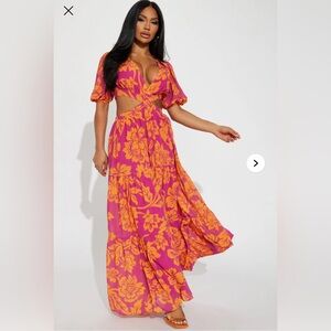 Fashion Nova Vibrant Floral Maxi Dress - Purple and Orange